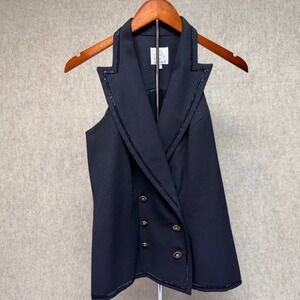 Vintage Gantos Black Double Breasted Vest Blazer Sequin Trim Size 6 90s